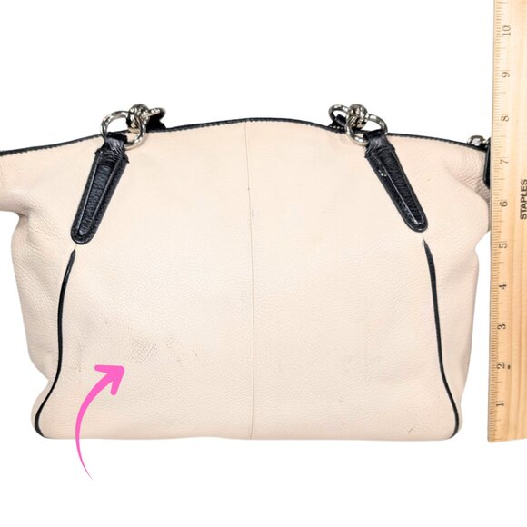 Coach Kelsey Crossbody Satchel White Chalk Pebbled Leather Black Trim F57488 - Picture 3 of 10